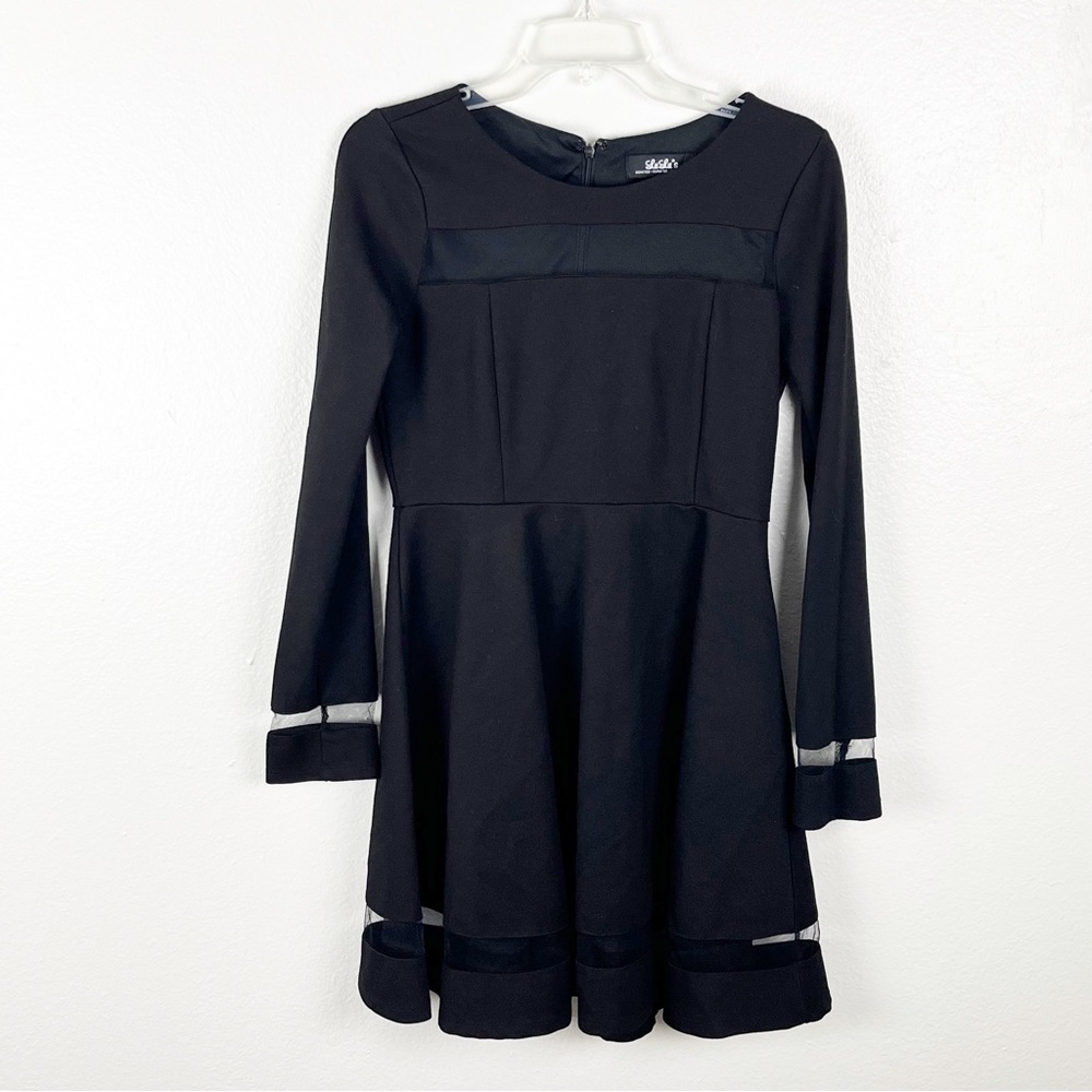 LULUS Leader Black Mesh Long Sleeves Skater Dress Size Large Neutral Boho Gala
